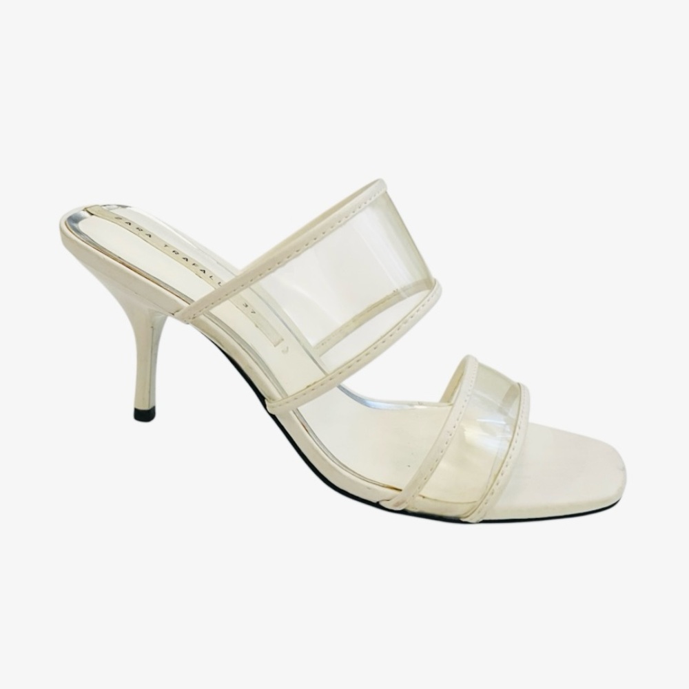 Zara White Vinyl Heeled Sandals